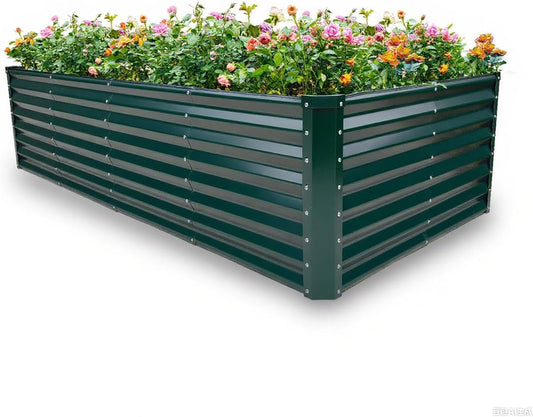 GARDMAX 8x4x2FT Galvanized Raised Garden Bed Kit, Metal Planter Boxes Outdoor with Easy Assembly, Large Garden Bed for Vegetables, Fruits, Flower, Herbs Rectangle Dark Green