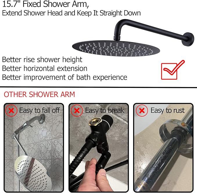 2 Handles Shower with 10'' Rainfall Shower Head,Single Function Shower Trim Kit with Rough-in Valve,Wall Mount,Matte Black