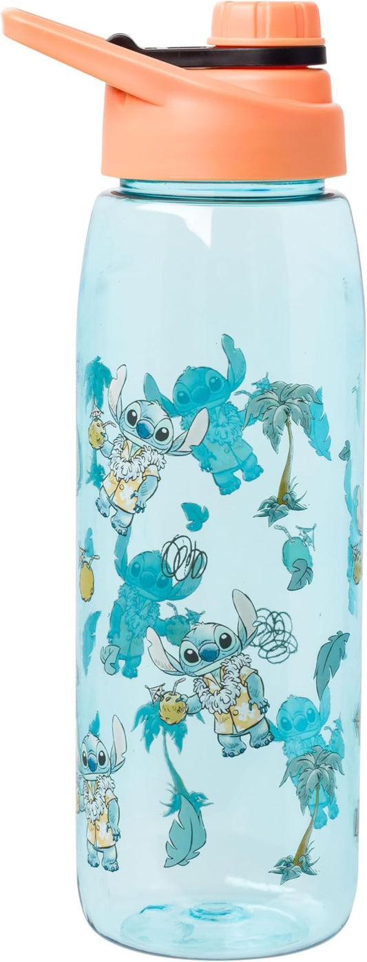 Silver Buffalo Disney Lilo and Stitch Tropical Water Bottle with Screw-on Lid Featuring Stitch, 28 Ounces