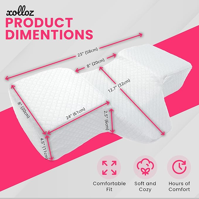 Pillow for Eyelash Extensions - Curved Memory Foam Lash Bed Pillow with Neck and Back Support, Perfect Pillow for Eyelash Extensions, Two Pockets for Tools On The Sides of Pillow (White)