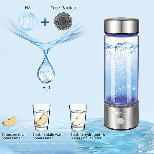 Hydrogen Water Bottle,Hydrohealth Hydrogen Water Bottle,Aqua Fusion Hydrogen Water Generator,SPE PEM Water Filter Pitcher 1800PPB 420ml Water Purifier,Glass Water Ionizer for Gifting(Silver)