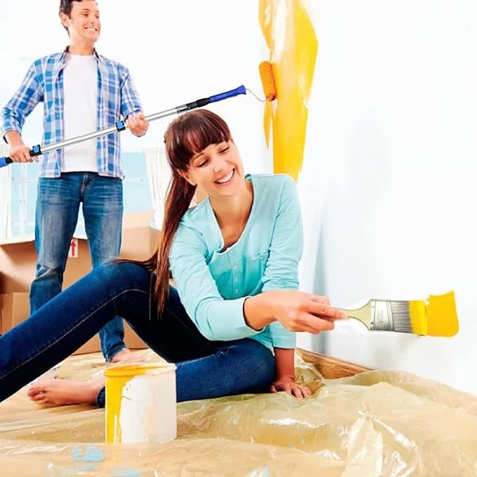 Paint Roller Extension Pole - 28PCS 3FT Telescoping Paint Roller Kit, Wall Painting Naps for Professionals with Brush Microfiber Roller Cover for House Wall