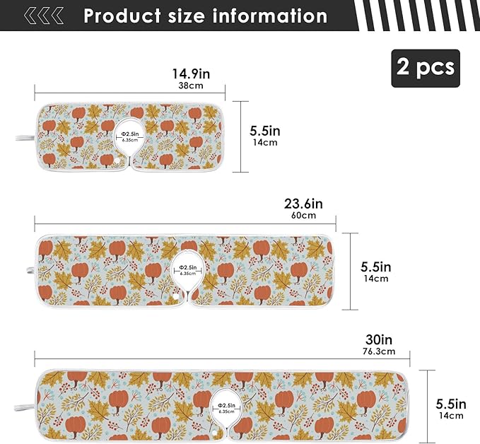 Fall Pumpkin Faucet Sink Mat for Kitchen 2 Pack Autumn Maple Leaves Sunflower Berry Bathroom Drying Mat Absorbent Splash Water Catcher Mats Microfiber Cloth Drip Protector Splash Pad 23x5 Inches