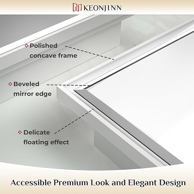 Keonjinn 21" x 27" White Medicine Cabinet with Mirror, Recessed or Surface Wall-Mounted Aluminum Alloy Framed Beveled Mirror, Single Door Farmhouse Bathroom Cabinet with Storage