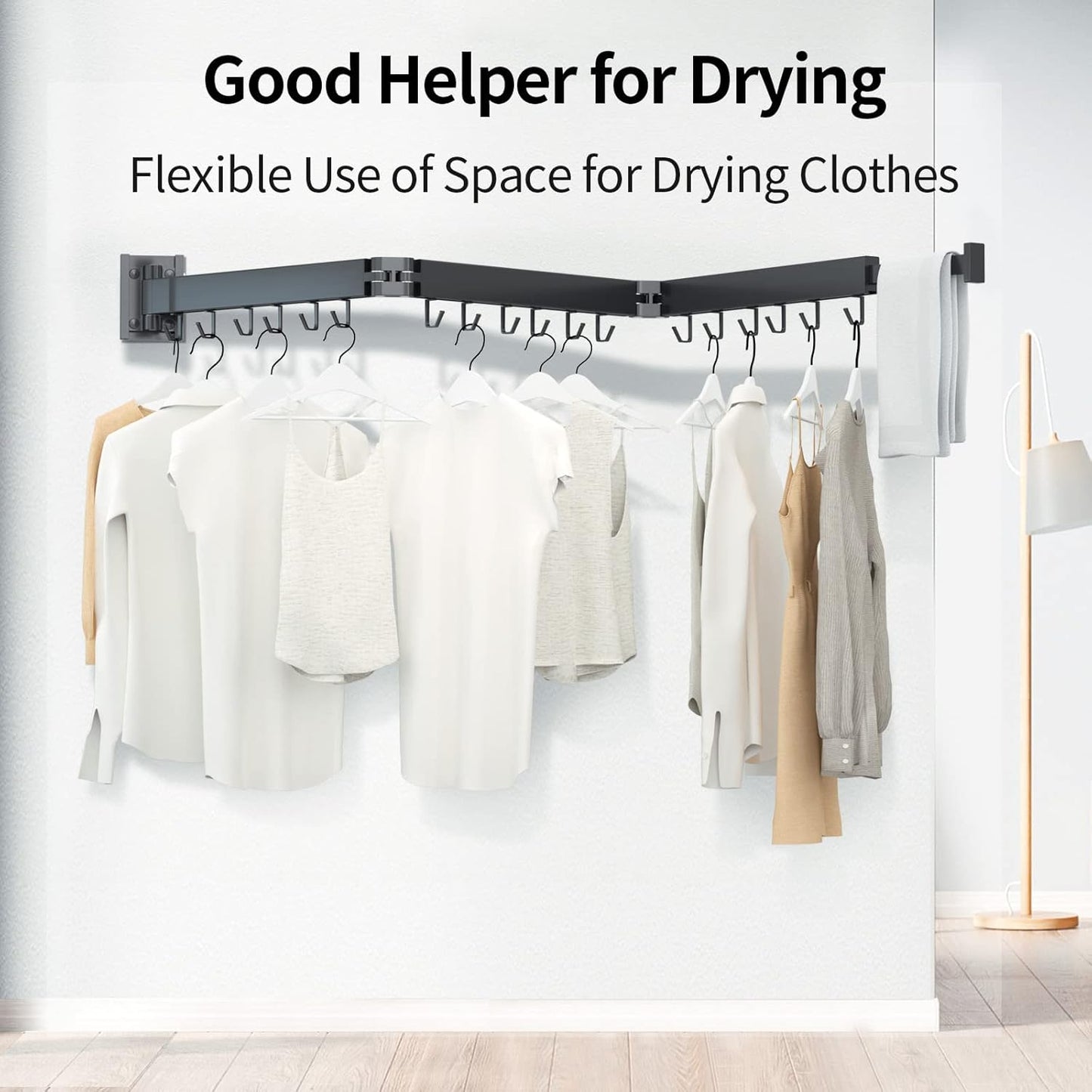 Foldable Clothes Drying Rack, 2 Fold Laundry Drying Rack Wall Mount, [No Drilling] Folding & Durable Space Saver for Laundry, Balcony, Bathroom, Patio, Dormitory, Apartment-White