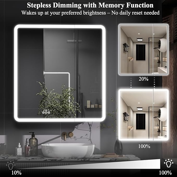 LED Bathroom Medicine Cabinet with Mirror, 30 Inch x 32 Inch Bathroom Mirror Cabinet with Door & Adjustable Shelves, Surface Mount or Recess Installation