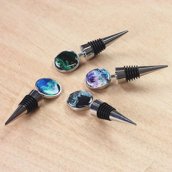 LIZIMANDU Wine Bottle Stoppers,Set of 4 Stainless Steel Wine Stoppers For Gifts, Bar, Holiday Party, Wedding(4-Quicksand Scenery)