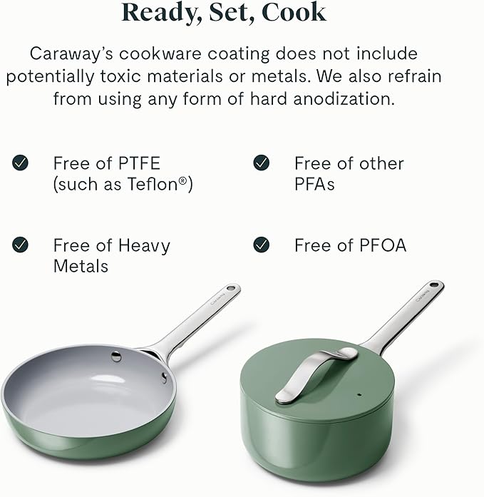 Caraway Mini Cookware Set - Non-Stick Ceramic Fry Pan (1.05 qt, 8") & Sauce Pan (1.75 qt) - Non Toxic, PTFE & PFOA Free - Oven Safe & Stovetop Agnostic (Gas, Electric & Induction) - Sage