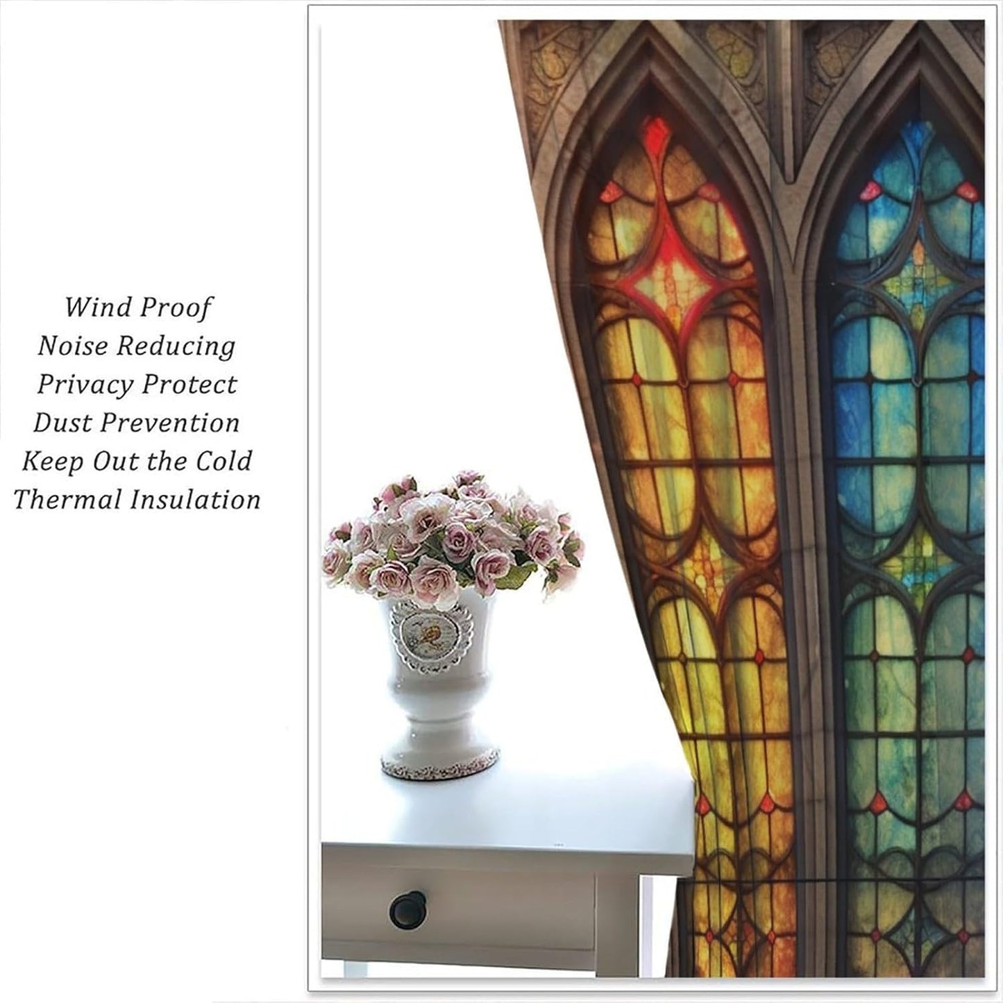 Stained Glass Curtains,Mid Century Vintage Style Abstract Art Home Decor Drapes for Bedroom Living Room Kitchen Window Treatment 2 Panels Set Total Size 55" W X 63" L Inch