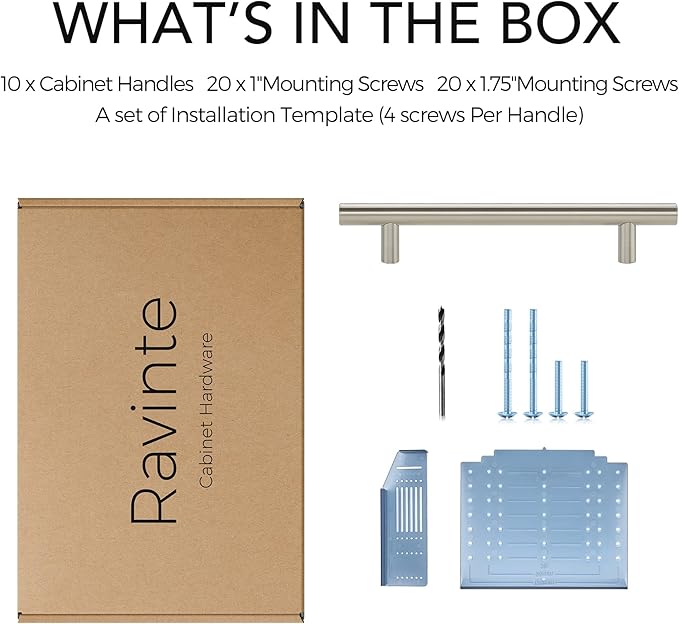 Ravinte 10 Pack | 7.38'' Cabinet Pulls Brushed Nickel Stainless Steel Kitchen Drawer Pulls Cabinet Handles 7-3/8”Length, 5” Hole Center with Mounting Template