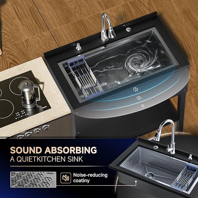 36" Stainless Steel Utility Sink, Freestanding Kitchen Sink with Faucet, Hoses and Drain Basket, Commercial Sinks for Garage, Kitchen, Bathroom, Laundry Room