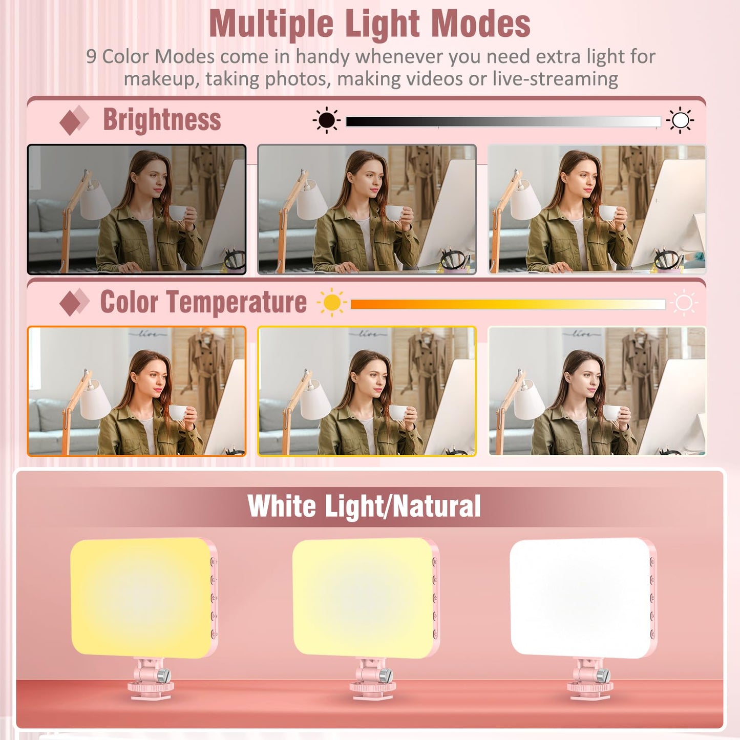 ALTSON 60 LED Portable Selfie Light Video Conference Lighting with Clip & Camera Tripod Adapter Rechargeable 2200mAh CRI 97+, 3 Light Modes for Phone iPhone Webcam Laptop Photo Makeup