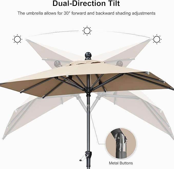 PURPLE LEAF 10' x 6.5' Rectangular Patio Umbrella Outdoor Table Umbrella Aluminum Frame Market Umbrella Sun Umbrella with 8 Sturdy Ribs Tilt for Garden Deck Lawn Pool Taupe