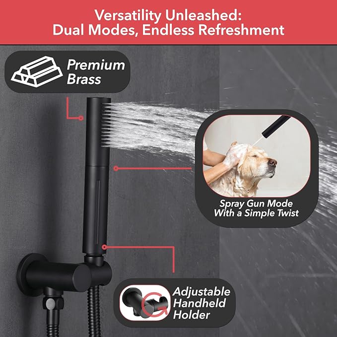 VANFOXLE Shower Faucet Set Matte Black Shower System,Push Button Diverter Shower Faucet with 2 in 1 Handheld,Ceiling Mount 10 Inch Shower Head with 4 PCS Dual Modes 2 Inch Body Jets