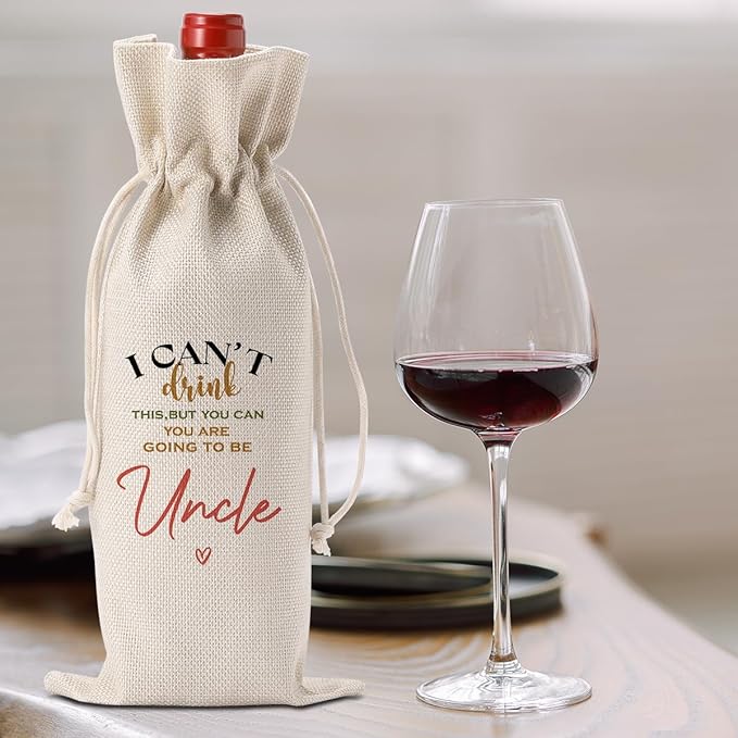 Funny Uncle Pregnancy Baby Announcement Wine Bag, Pregnancy Baby Announcement Gifts for Uncle Wine Bottle Bag, Uncle Gifts, I Can't Drink This But You Can Wine Bags