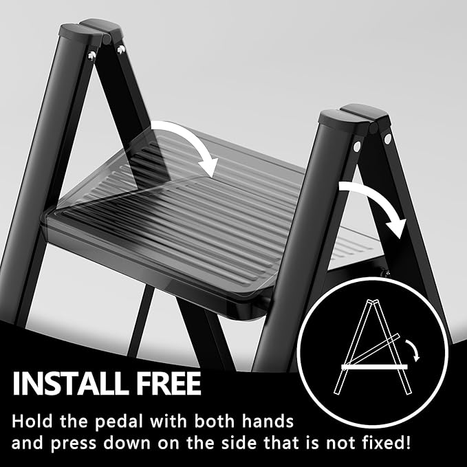 Step Ladder 3 Step Folding, Sturdy 330 Lbs Small Step Stool for Adults, Closet Step Stool Ladder with Anti-Slip Wide Pedals, Portable Folding Ladder for Home Kitchen Office