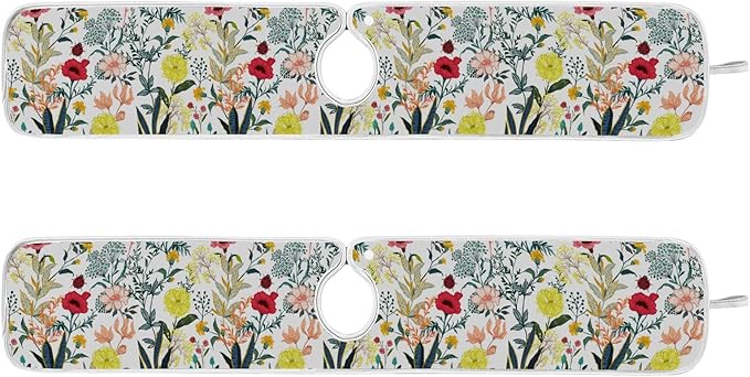 Kitchen Faucet Absorbent Mat,Summer Blooming Flower Water Splash Guard for Sink, Faucet Drip Catcher Thicken Sponge Microfiber Faucet Water Catcher Mat Sink Absorbent Mat for Kitchen 14x5in 2 Pack