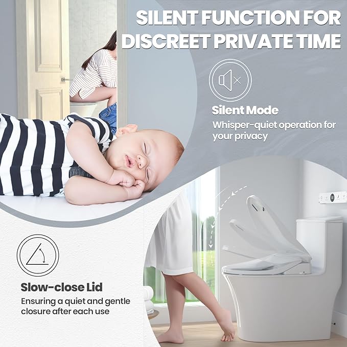 Tadashi Bidet Toilet Seat Elongated, Smart Heated Toilet Seat, Instant Warm Water & Dryer, Feminine & Rear Wash, Self-Clean Nozzle, Slow Close Lid, Child/ECO/Silent Mode