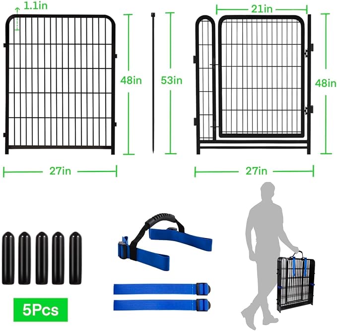 Tall Garden Fence Animal Barrier, 48 in(H) Fencing for Garden Beds, 4 Panels Total 8.9 Ft(L),Temporary Fence for Dogs Outdoor, 21 in Wide Low Threshold Gate, Garden Fence Border,Rabbit Fence