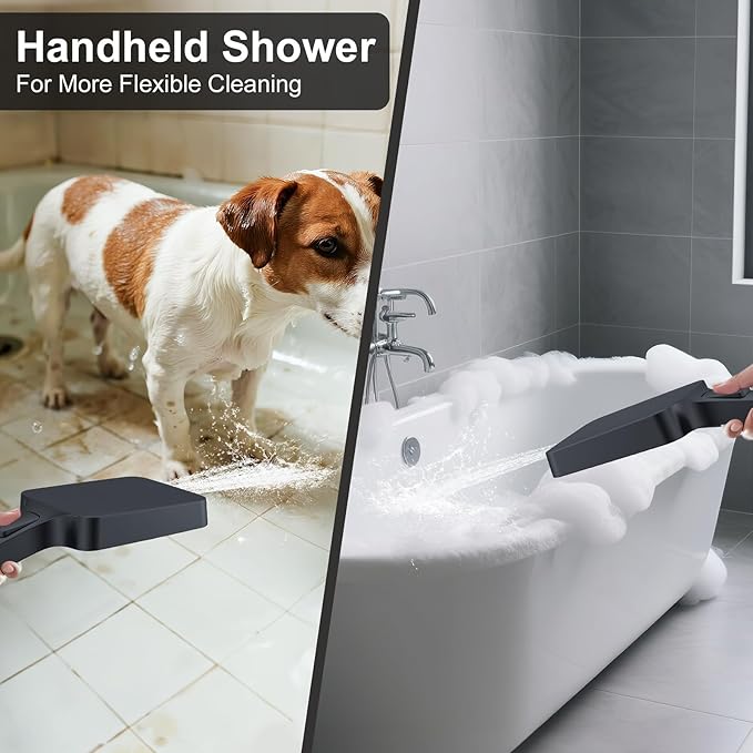 Thermostatic Shower System 13-Inch Rainfall Shower Head - 3 Setting Handheld Sprayer, Complete Bathroom Set with Faucet Mixer Trim Kit & Valve Matte Black