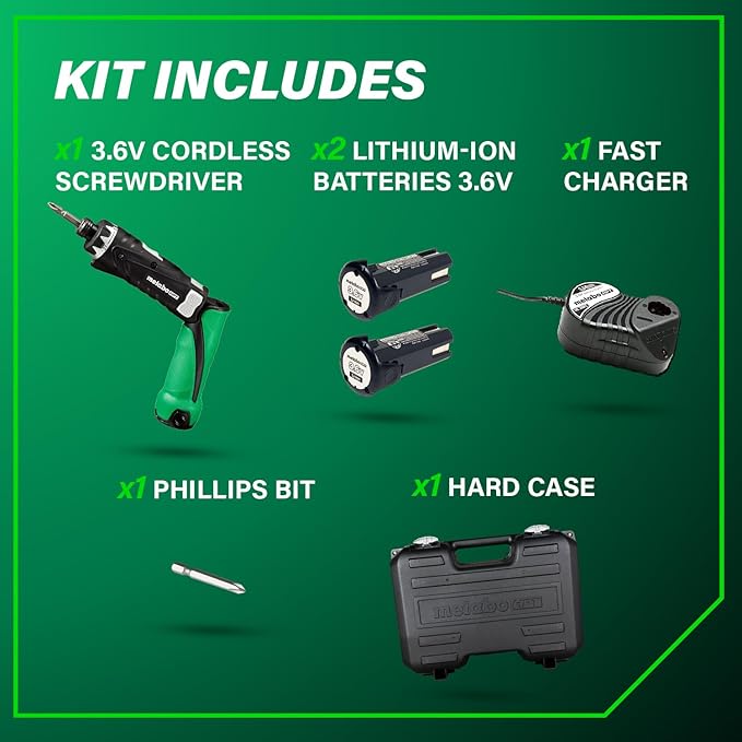 Metabo HPT 3.6V Lithium Ion Cordless Screwdriver Kit, Compact and Lightweight Power Screwdriver with 2 x 1.5Ah Batteries and Quick Charger, 21 + 1 Clutch Settings and Built-In LED Light, DB3DL2