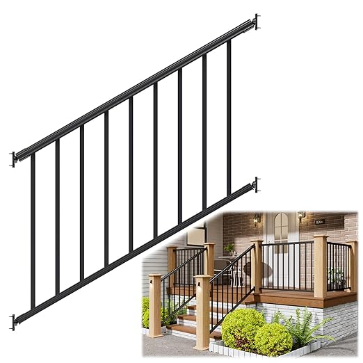 1 Pack 36 in. H x 4 ft. W Porch and Deck Railing Kit Without Post, Aluminum Stair Railing Kit, Black Textured Powder-Coat Finish Railing System for Concrete Steps or Wooden Stairs (1 Panel)