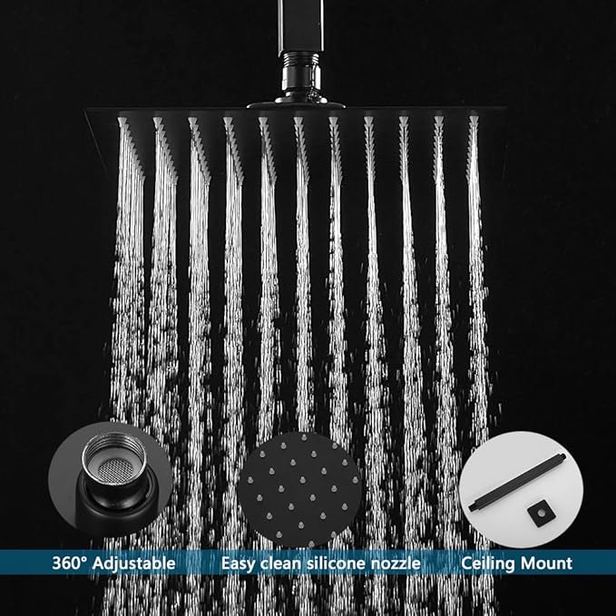 10 Inch Ceiling Mounted Shower System Rain Mixer Shower Combo Set Rainfall Shower Head System Matte Black Shower Faucet Rough-in Valve Body and Trim Included