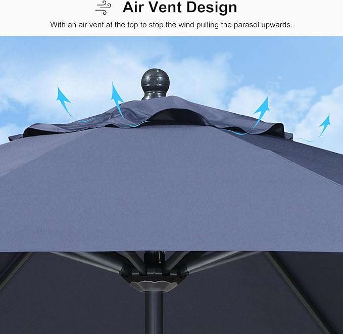 PURPLE LEAF 10' Round Patio Umbrella Outdoor Table Umbrella Aluminum Frame Market Umbrella Sun Umbrella with 8 Sturdy Ribs Tilt for Garden Deck Lawn Pool Navy Blue