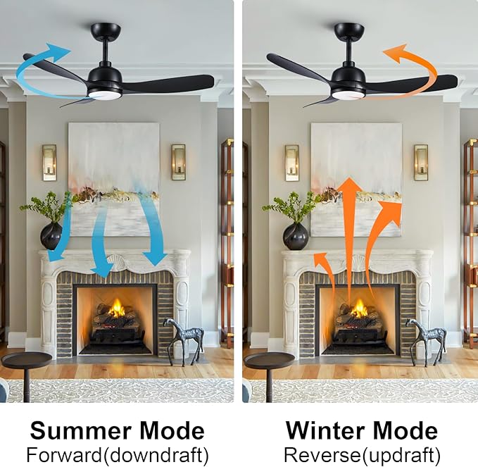 42 Inch Black Ceiling Fan with Light, Remote Control, 3 Color Changing, Dimmable, Reverse Function, Quiet, 6 Speed, Ideal for Living Room, Bedroom, Balcony