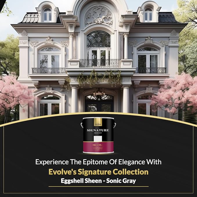 EVOLVE Signature Paint & Primer: Luxury Paint & Primer for Indoor & Outdoor Surfaces, Minimal Odor, Eggshell Sheen (Sonic Gray, 1 Gallon)