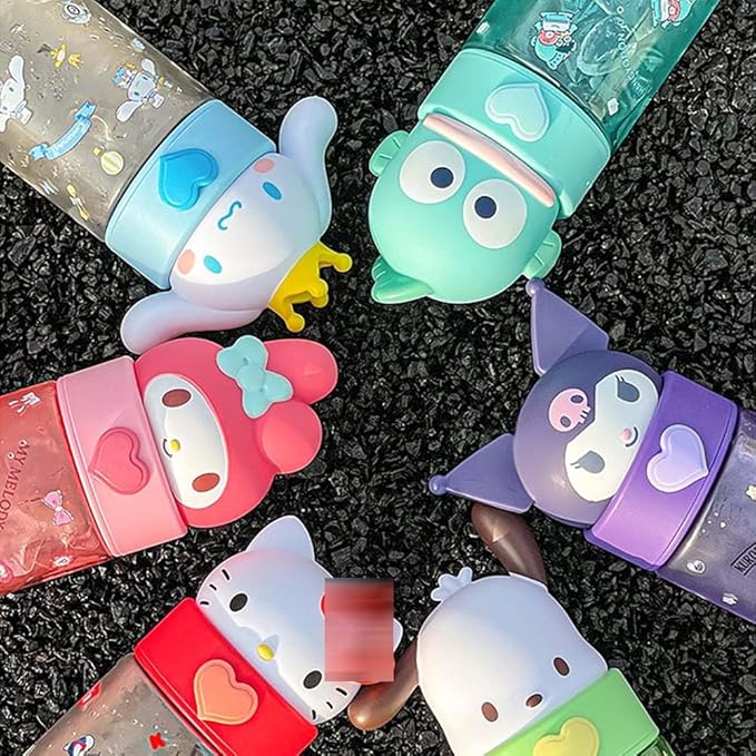 Kawaii Cartoon Water Bottle, 500ML Cute Anime Portable Drinking Bottle for Outdoor, Office, Travel, Birthday Gift Green