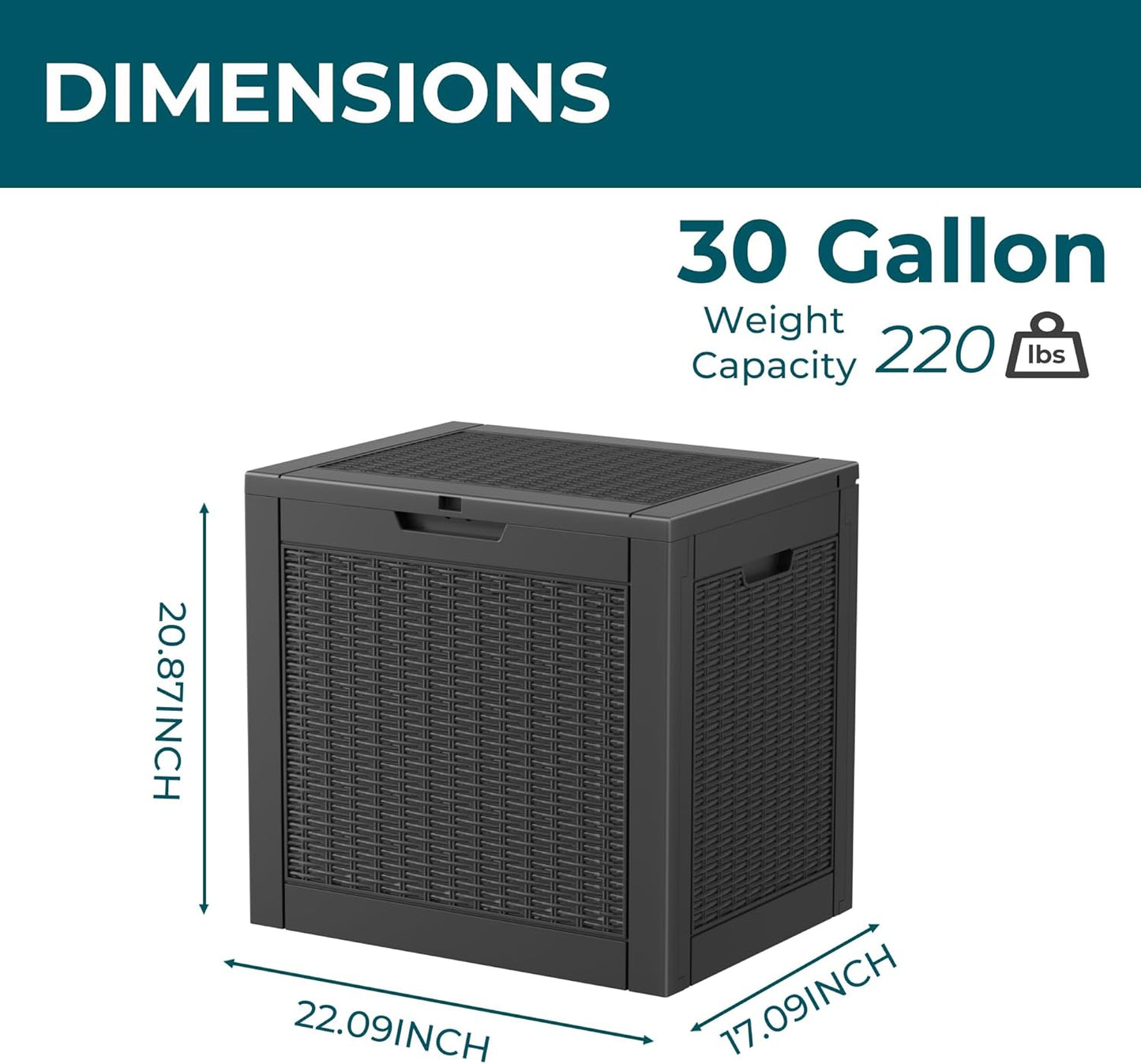Vixzen 31 Gallon Resin Deck Box - Lockable Outdoor Storage for Patio Cushions, Garden Tools, Pool Supplies，Black