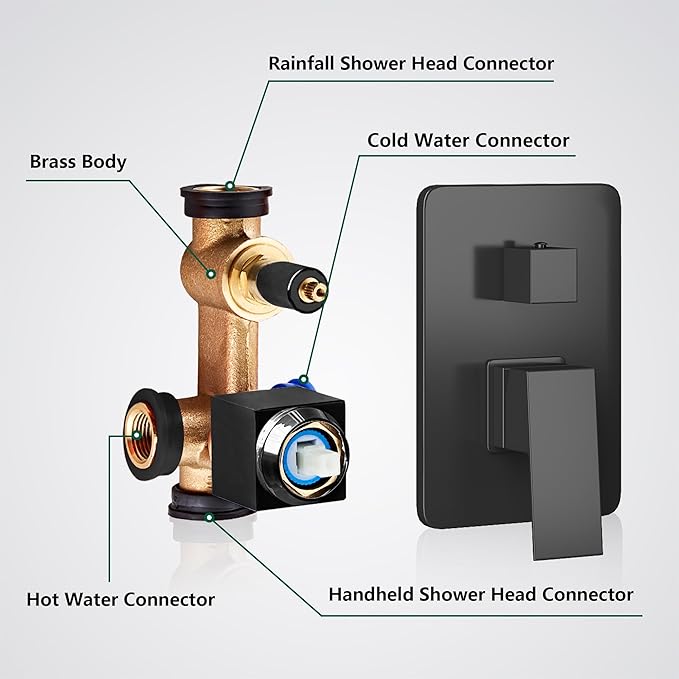 Shower Head Matte Black, Shower Faucet Set Bathroom Shower System with 8 inch Square Rain Shower Head Wall Mounted with 3-Setting Handheld Spray, Rainfall Shower Combo Set