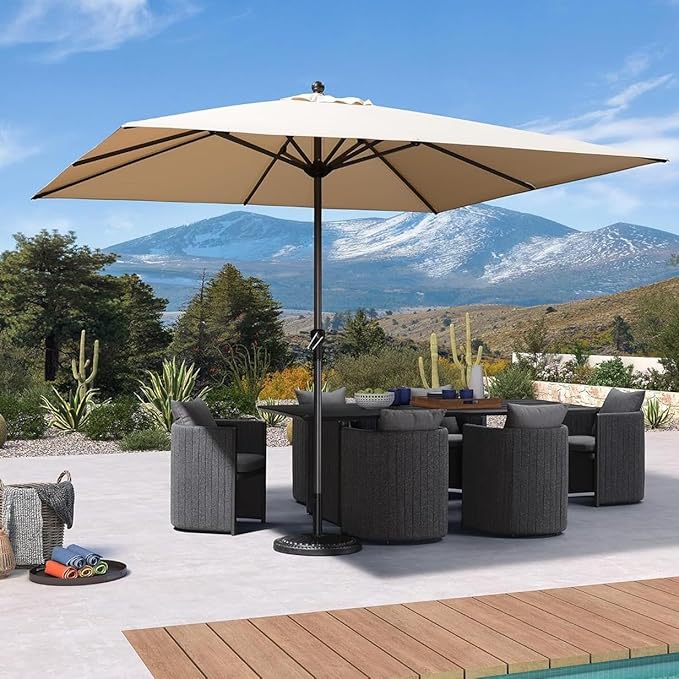 PURPLE LEAF 10' x 10' Square Patio Umbrella Outdoor Table Umbrella Aluminum Frame Market Umbrella Sun Umbrella with 8 Sturdy Ribs for Garden Deck Lawn & Pool Beige