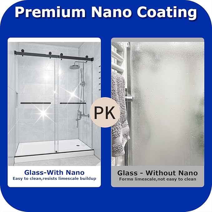 54"-60" W x 60" H Frameless Bathtub Shower Door, Double Sliding Shower Door,5/16"(8mm) Clear Tempered Glass,Easy Sliding Tub Shower Door with Explosion-Proof Film (Matte Black 60" Wx60 H)