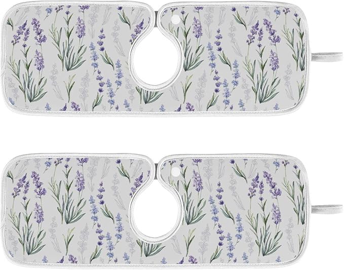 Kitchen Faucet Absorbent Mat,Lavender Flower Water Splash Guard for Sink, Faucet Drip Catcher Thicken Sponge Microfiber Faucet Water Catcher Mat Sink Absorbent Mat for Kitchen 30x5in 2 Pack