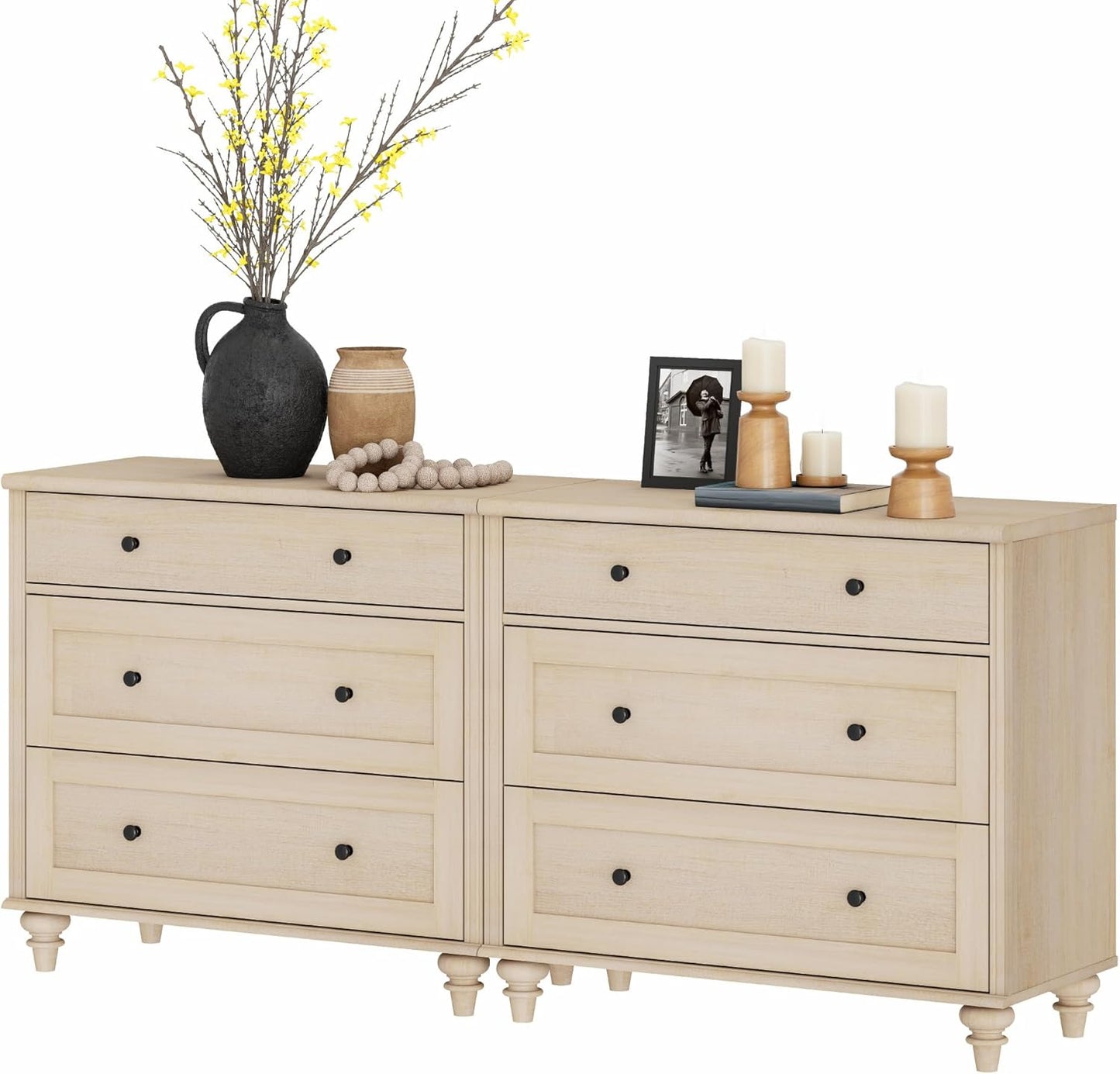 WAMPAT Kids Dresser with 6 Drawers, Baby Dressers with Wide Chest of Drawers, Mid Century Modern Wooden Closet Storage Organizer, Large Wood Dressers for Bedroom, Nursery, Hallway, Beige, 68 inch