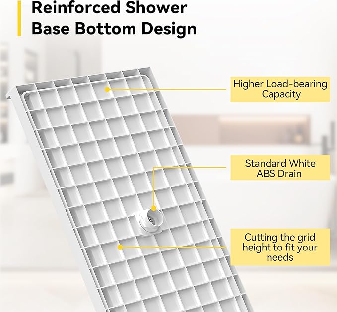 Sunrosa Shower Base 60"×32"×4", Single Threshold Shower Bases with Center Drain, Rectangle Solid Surface White Shower Pan, Slip Resistant Textured Surface, Include Stainless Steel Chrome Cover