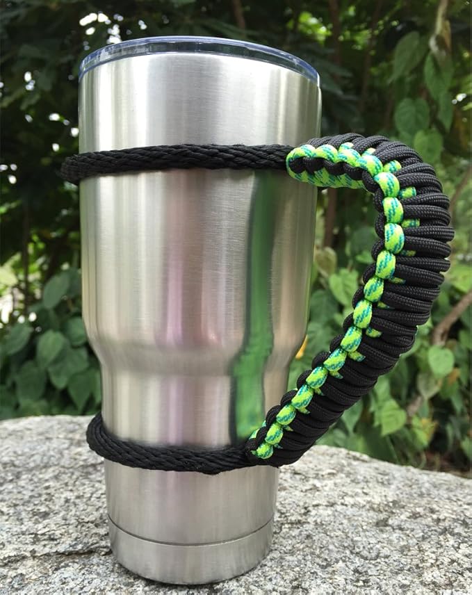 Handmade Paracord Handle for Yeti/Rtic/Ozark Trail Rambler 30 Oz Tumbler. Green/Black