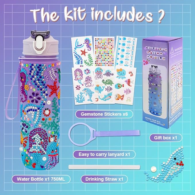 Decorate Your Own Water Bottle Kits for Girls, Mermaid Toys for Girls 10-12, 6-12 Year Old Girl Birthday Gifts Painting Crafts, Mermaid Arts and Crafts Gifts Toys for Girls Birthday Christmas