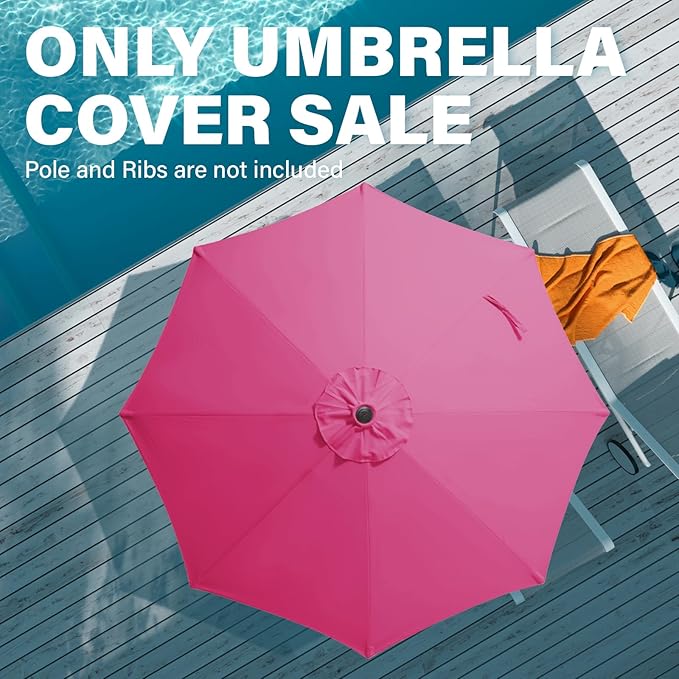 JEAREY 9 ft Patio Umbrella Replacement Canopy for 8 Ribs, Table Market Yard Umbrella Replacement Top Cover-Pink (Canopy Only)