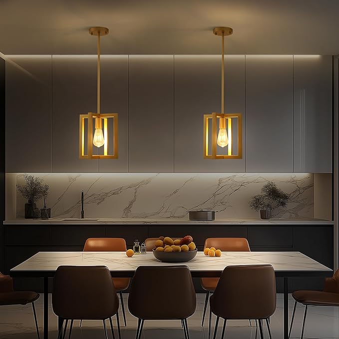 Mini Modern Farmhouse Gold Pendant Lighting for Kitchen Island, Adjustable Industrial Entryway Light Fixture Hanging for for Hallway Bedroom Dining Room Closet