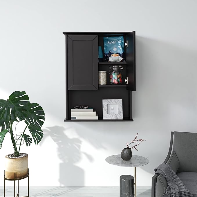 Black Bathroom Wall Cabinet 23x29 inch Wooden Bathroom Medicine Cabinet with 2 Doors and Adjustable Shelf, Wall Mounted Cabinet Over Toilet Storage Cabinet