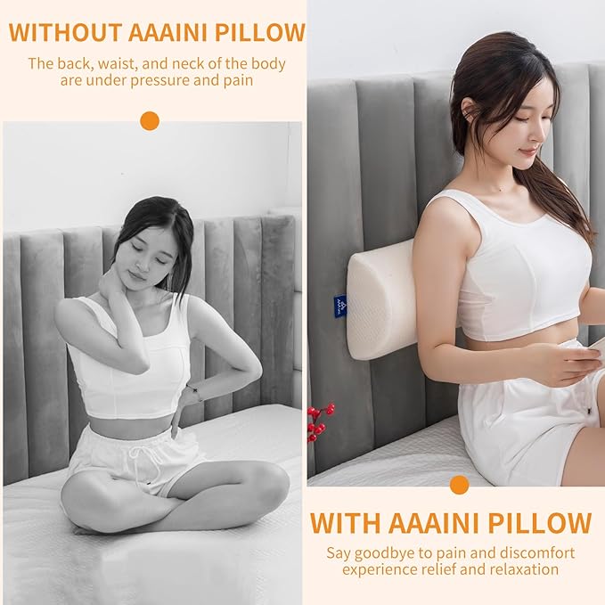 Half Moon Bolster Knee Pillow, Back Pain Relief Memory Foam Leg Pillow, Semi Roll Round Lumbar Leg Wedge for Side Sleepers - Reducing Head Neck Spine Hip Pressure - M