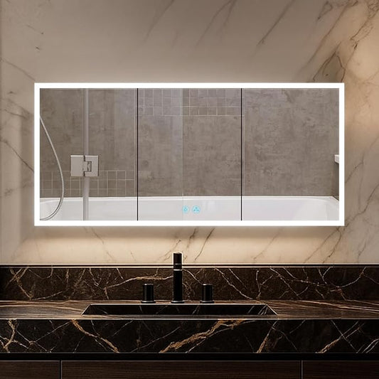 Blossom LED Mirror Medicine Cabinet with Lights, 60x32 Inch | Wall Mounted LED Lighted Bathroom Medicine Cabinet | Recessed or Surface with Defogger, 3 Color Dimmer | Makeup Mirror with Lights