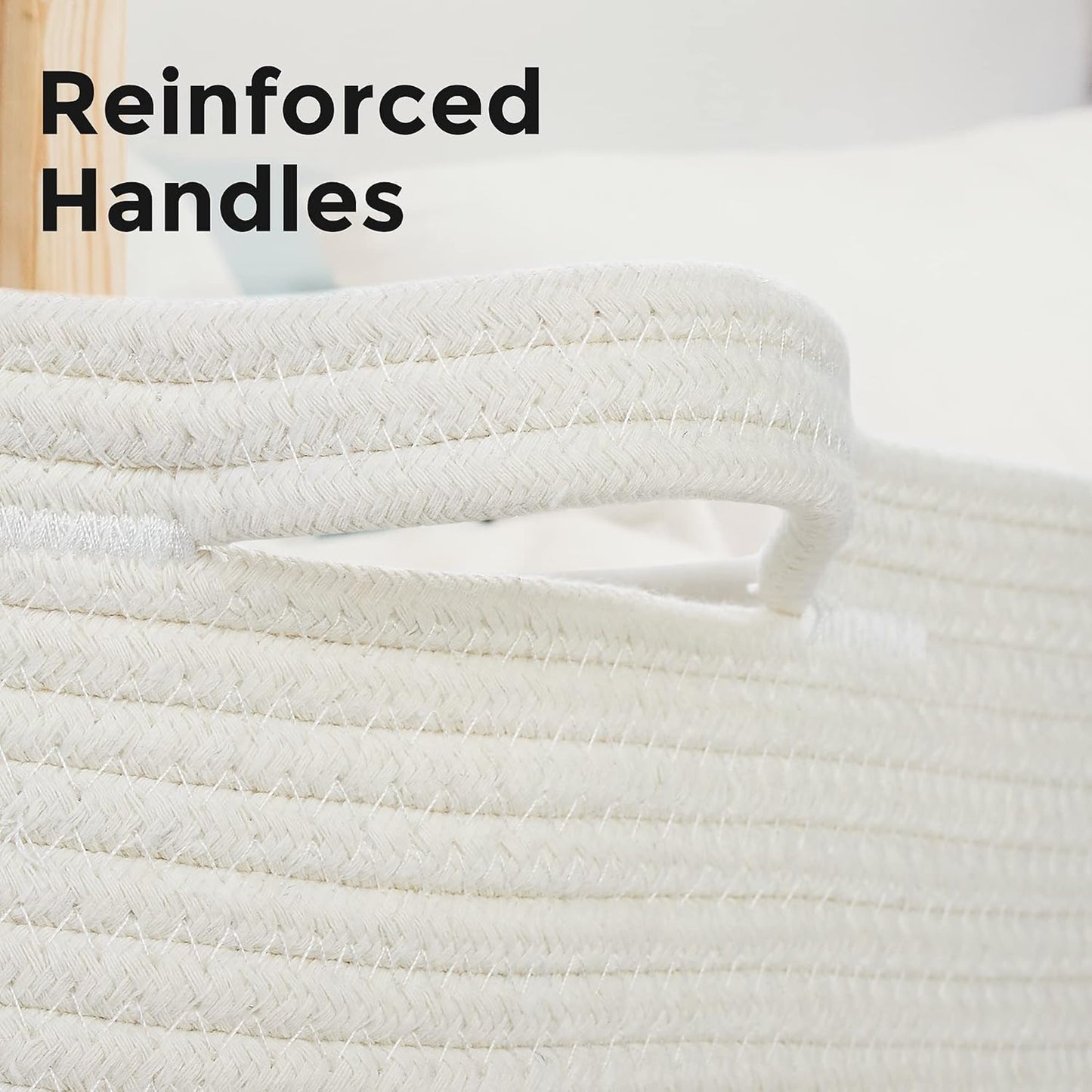 Ravinte Blanket Basket - 20"x 20"x 13" Cotton Rope Basket for Living Room, Baby Toy Storage Basket, Large Woven Laundry Basket (White-Pink)