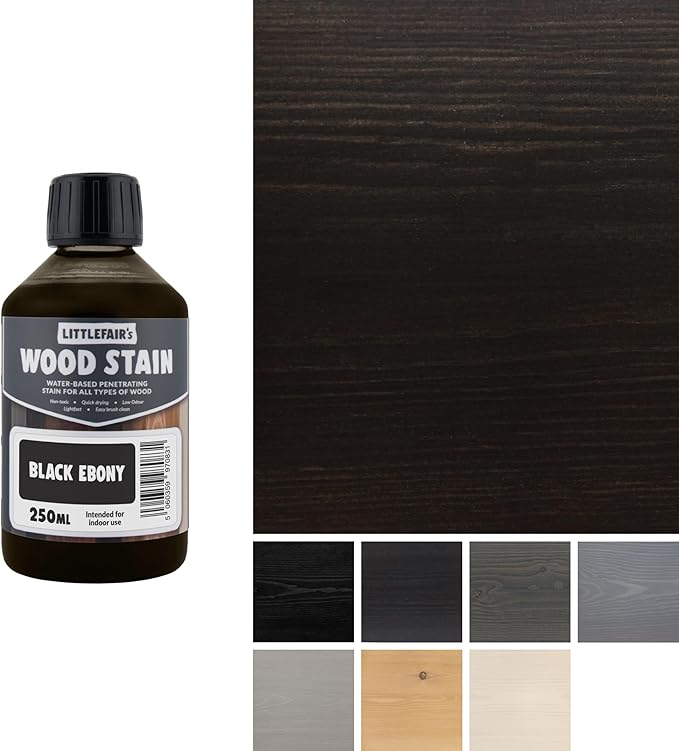 Littlefair's Wood Stain Water Based - 8.5oz/250ml - Indoor Furniture Stain Light & Dark Finishes - Special Non Toxic & Eco Friendly Formula - Wood Stain for Crafts - Color: Black Ebony