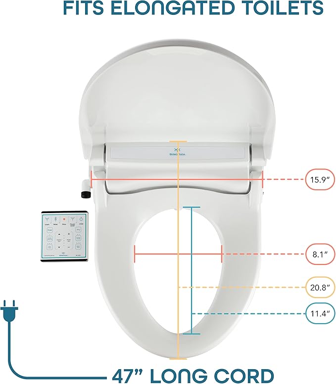 BidetMate 1000 Series Smart Toilet Seat with Heated Water, Wireless Remote, and Warm Air Dryer - Adjustable and Self-Cleaning electric bidet seat - Multiple Wash Settings - Elongated