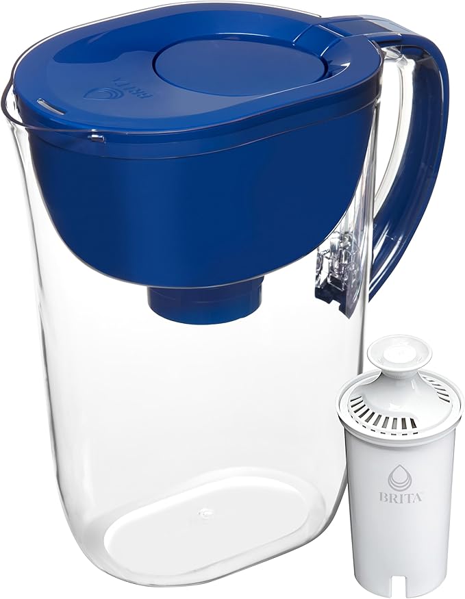 Brita Large Water Filter Pitcher for Tap and Drinking Water with SmartLight Filter Change Indicator, Includes 1 Standard Filter, BPA-Free, Lasts 2 Months, 10-Cup Capacity, Mazarine Blue