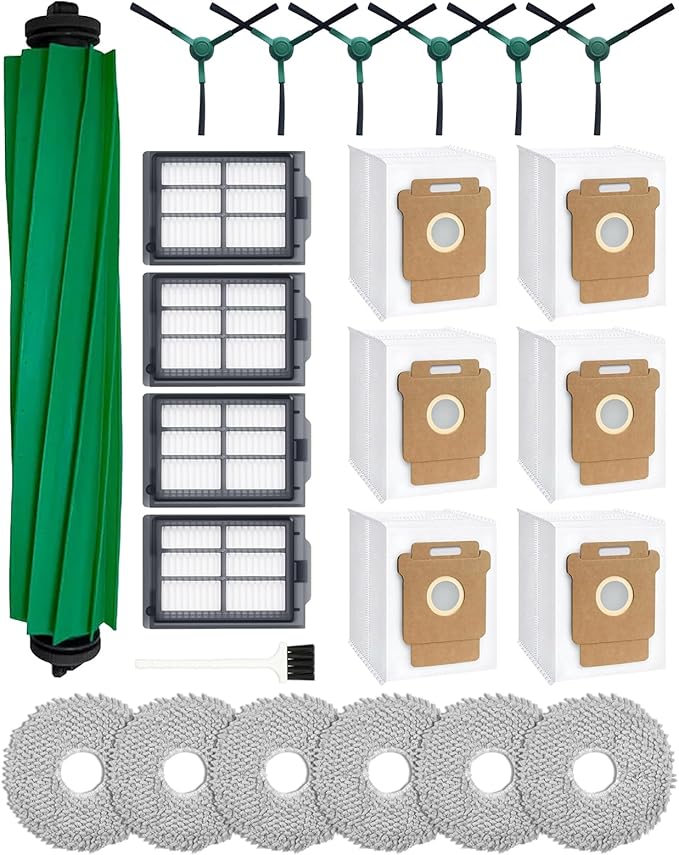 24 Pcs Accessories Kit for iRobot Roomba Plus 405 Combo/505 Combo Robot Vacuum Cleaner, Replacement Parts Include 1 Main Brush, 6 Dust Bags, 6 Mop Pads, 4 Filters, 6 Side Brushes and 1 Cleaning Brush
